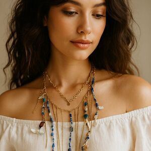 FREE PEOPLE x Ariana Ost Layered Gold Necklace In Gemstones - EXCLUSIVE!